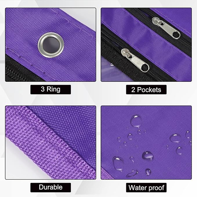 YoeeJob 6 Pack 1 Inch Expandable Zipper Pencil Pouches with Clear Window for 3 Ring Binder, Suitable for School & Office(Purple)