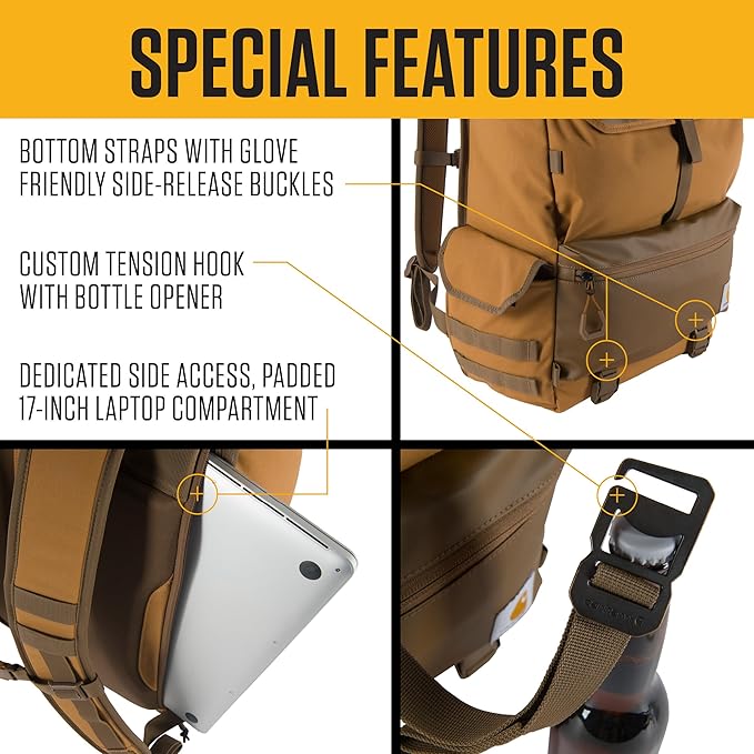 Carhartt 40L Nylon Roll Top Backpack, Heavy-Duty Water-Resistant Material W/ 17" Laptop Sleeve, Black