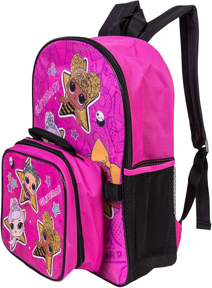 L.O.L. Surprise! Backpack Combo Set - Girls' 2 Piece Backpack Set Backpack & Lunch Kit (Hot Pink)