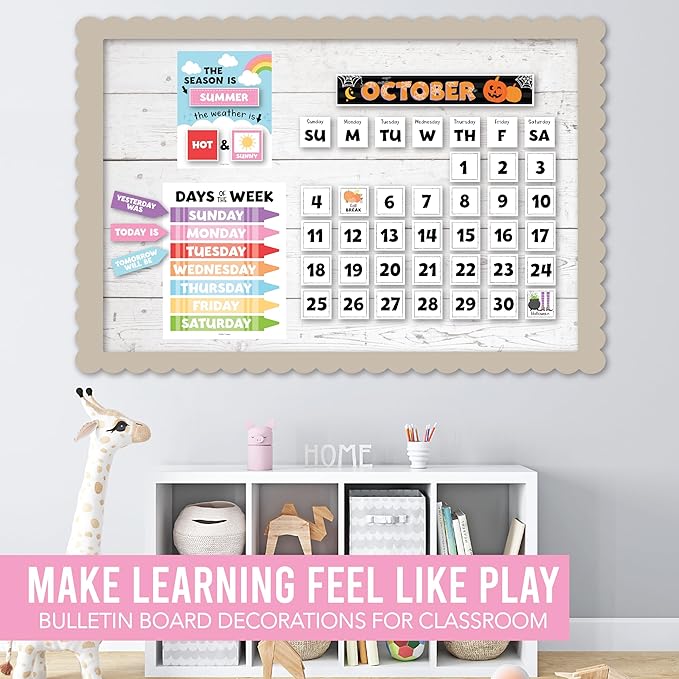 Hadley Designs Classroom Calendar Set Bulletin Board Decorations - School Calendar for Classroom Elementary, Preschool Must Haves, Homeschool & Daycare Essentials, Black and White Teacher Calendars
