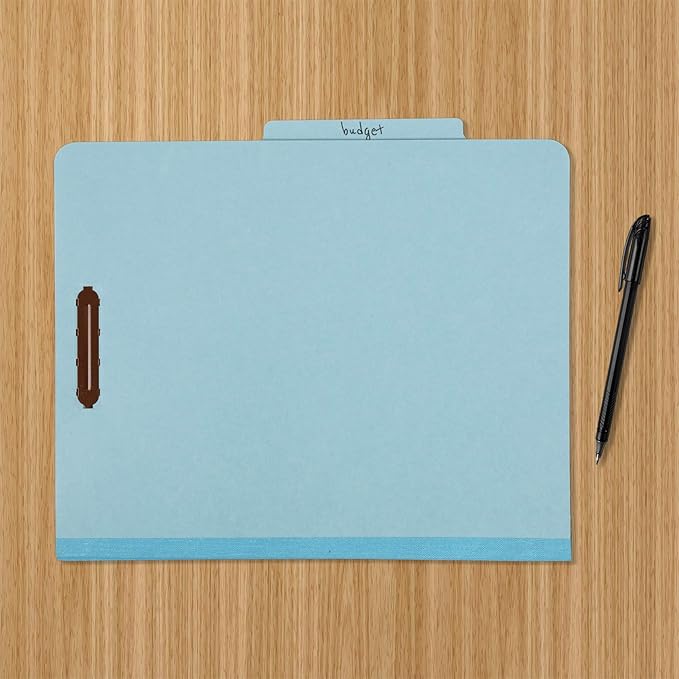 Amazon Basics Classification Folder for Documents and Organization, 1 Divider, 2" Embedded Fasteners, Letter Size, Light Blue, 10 Count