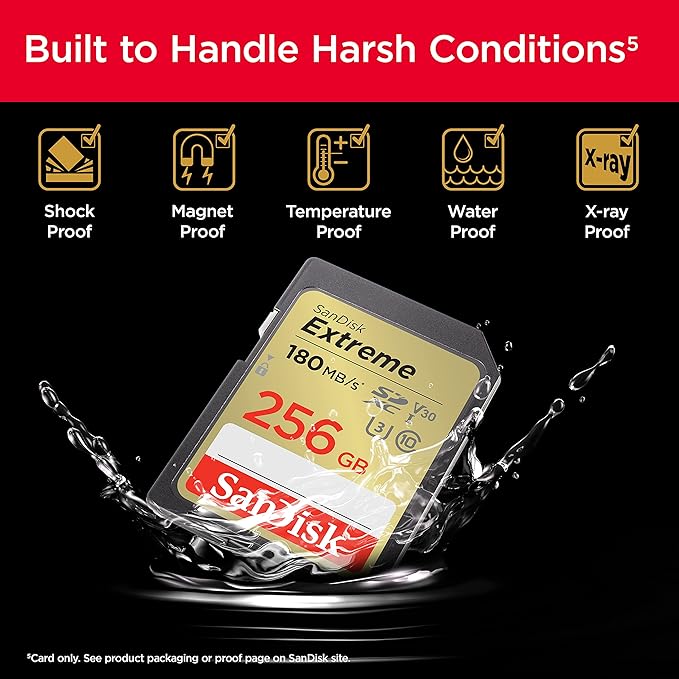 SanDisk 256GB Extreme SDXC UHS-I Memory Card - C10, U3, V30, 4K, UHD, SD Card - SDSDXVV-256G-GNCIN