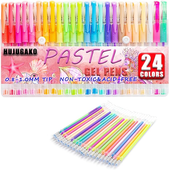 48 Pack Pastel Gel Pens, 24 Colored Gel Pen with 24 Refills,40% More Ink Write Smooth for Adults Coloring Books Drawing Doodling Scrapbooks Bullet Journaling