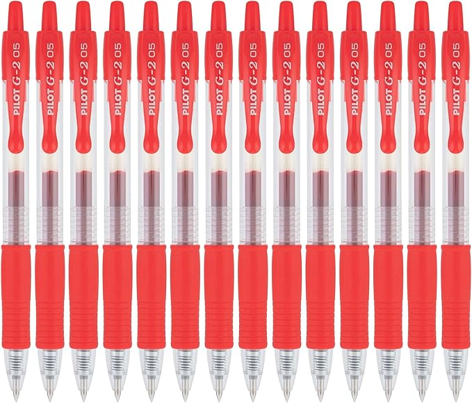Pilot, G2 Premium Gel Roller Pens, Extra Fine Point 0.5 mm, Pack of 12, Red