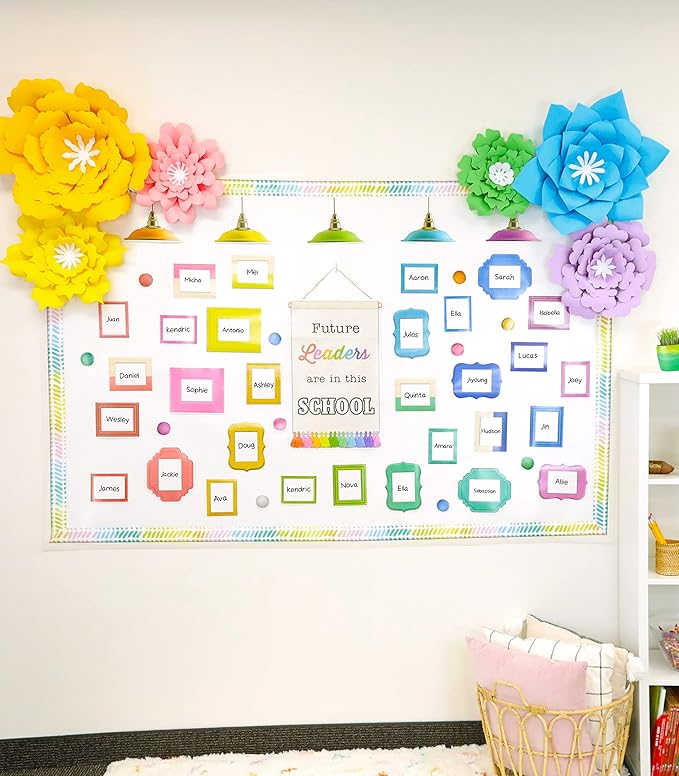 Carson Dellosa Creatively Inspired 81 pc Bundle Future Leaders Bulletin Board Set, Banner with Inspirational Quote, Colorful Frames, Poms, Lights, and More Classroom Decor