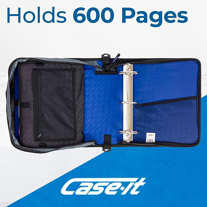 Case-it Mighty Zip Tab School Zipper Binder | 3-Inch O-Rings, 600-Sheet Capacity, 5-Subject Expanding File Folder, Multiple Pockets & Storage Organizer, Shoulder Strap | D-146 Midnight Blue | 6 Pack