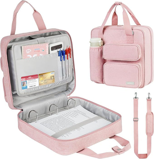 Zipper Binder 3 Ring, 500 Sheets Capacity, Binder 2 Inch with Shoulder Strap Fits 13 Inch Laptop for School and Office,Pink