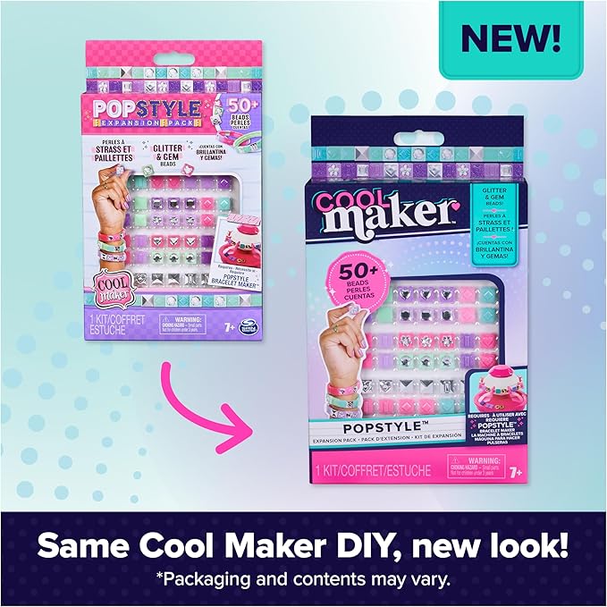 Cool Maker, PopStyle Expansion Pack, Bracelet Making Kit, over 50 Gem Beads, Makes 3 (Packaging May Vary), Arts and Crafts Kids Toys for Ages 7 and up