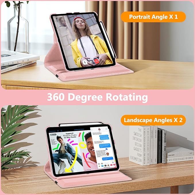 Fintie Rotating Case for iPad (A16) 11th Generation 11 Inch (2025), iPad 10th Generation 10.9 Inch (2022) - [Built-in Pencil Holder] 360 Degree Rotating Protective Stand Cover, Rose Gold
