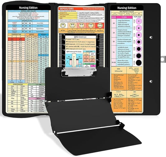 Nursing Clipboard Foldable Clipboard: Medical Nurse Clipboards with Nursing Cheat Sheets Aluminum 3 Layers Pocket Size Folding Clipboard Profile Clip for Nurses Students Doctors Black