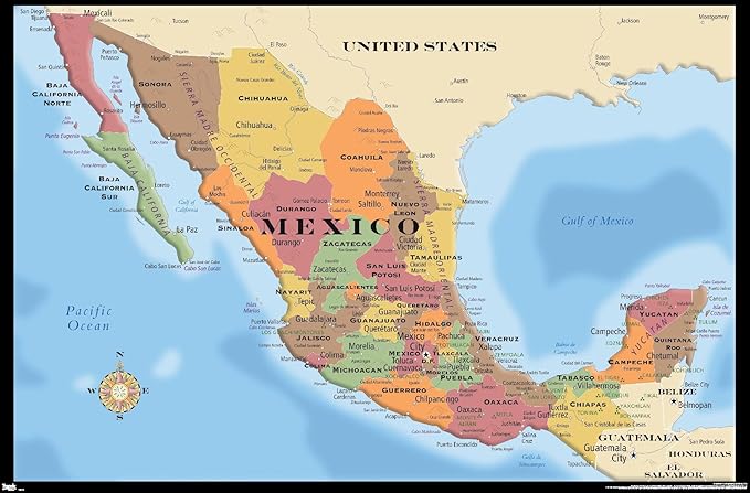 Trends International Map - Mexico Wall Poster, 22.375" x 34", Unframed Version
