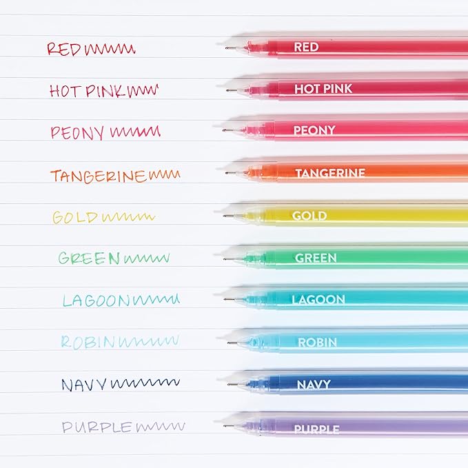 Erin Condren Essentials Colorful Gel Pen 10-pack | Colorful Gel Pens | Perfect for Writing and Color-Coding