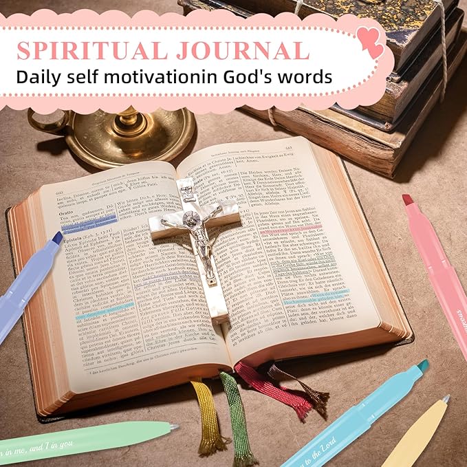 7-ackz Bible Highlighters Assorted Colors and Gel Pens Set, 8 Pastel Highlighter Markers 8 Colored Ink Gel Pens, 75 Tabs,Quickly Dry for Bible Study, Motivational Gift for Christians