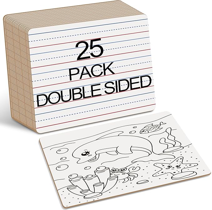 Dry Erase Boards 25 Pack, Double Sided Small Whiteboards with Lines for Kids, Students, Teacher & Classroom Pack, 9"x12" Mini Individual White Boards Lined for Writing Math English Practice