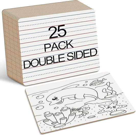 Dry Erase Boards 25 Pack, Double Sided Small Whiteboards with Lines for Kids, Students, Teacher & Classroom Pack, 9"x12" Mini Individual White Boards Lined for Writing Math English Practice