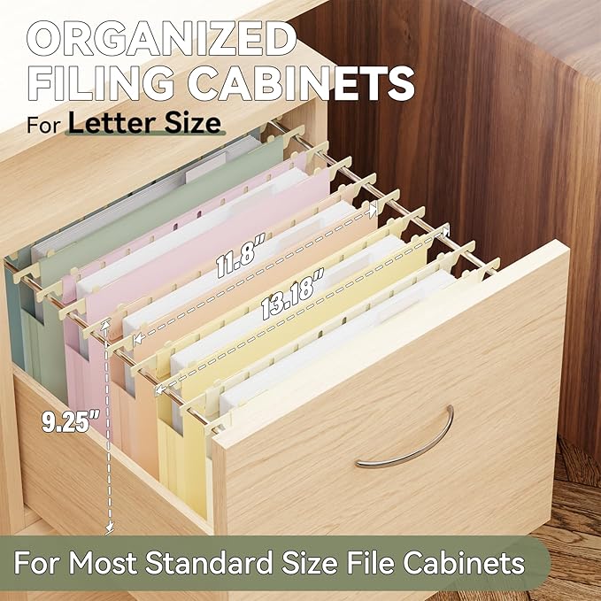 Plastic Hanging File Folders 1 Inch Expansion Letter Size,12 Pack Reinforced Heavy Duty Hang Folder with Tabs,Pastel Color Expandable Hanging Files with Side,File Cabinet Folders for School