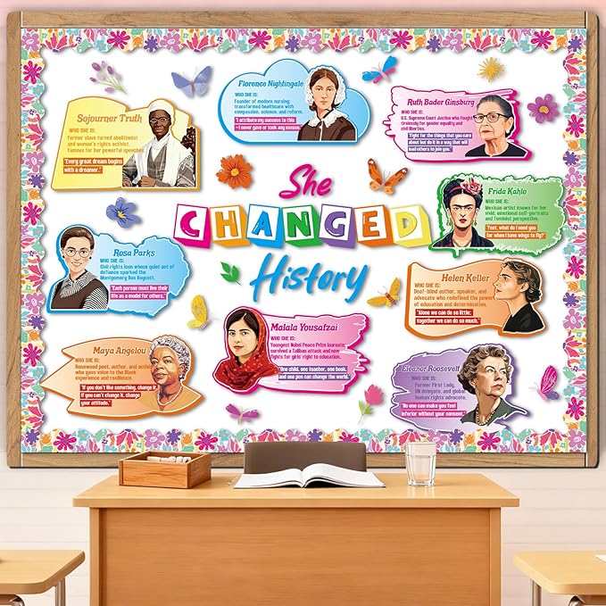 Women in History Bulletin Board Decorations - Aposwow Women’s History Month Classroom Decorations, Inspirational International Women's Day Paper Cutouts Set, School Office Wall Door Decor Supplies