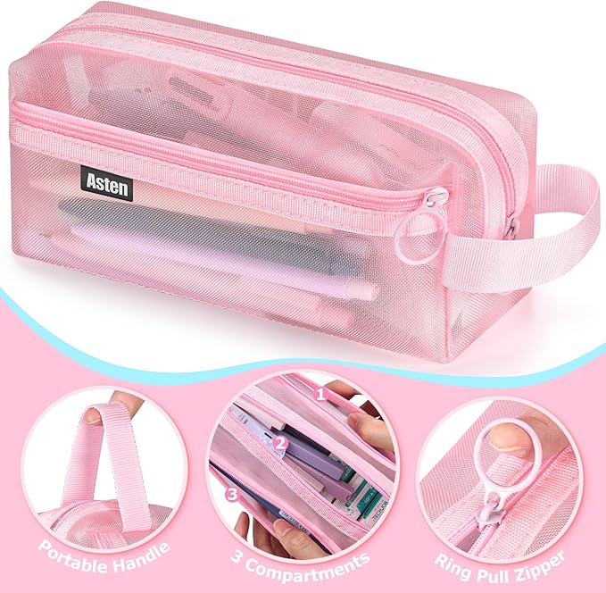 Asten 35 Pcs Aesthetic School Supplies, Clear Pencil Case with Pastel Pens and Highlighter, Mechanical Pencil 0.5 & 0.7 mm, 6-in-1 Multicolor Pen, Book Annotation Kit, College School Supplies for Girl