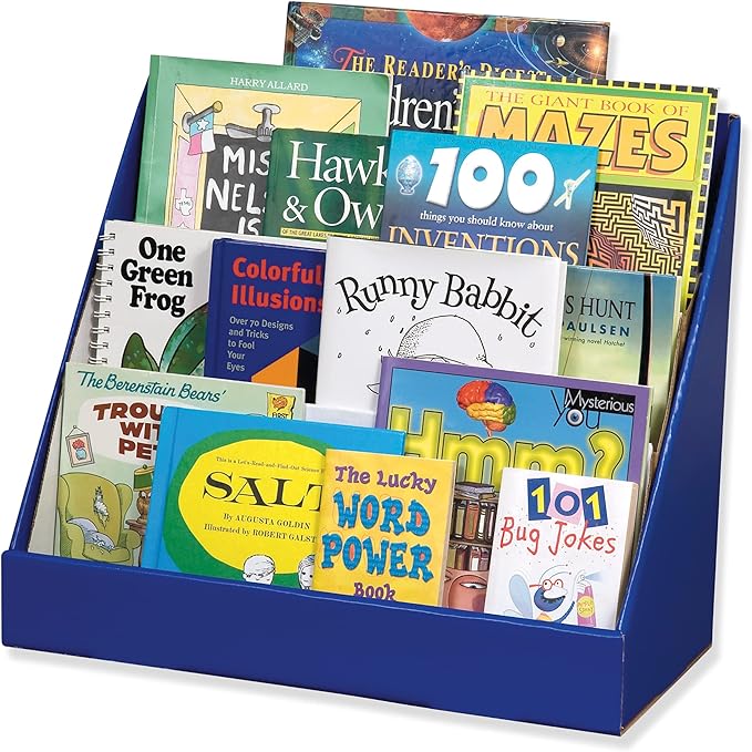 Classroom Keepers Sturdy Cardboard Book Shelf, 3-Tiered, Blue, 17" H x 20" W x 10" D, 1 Unit