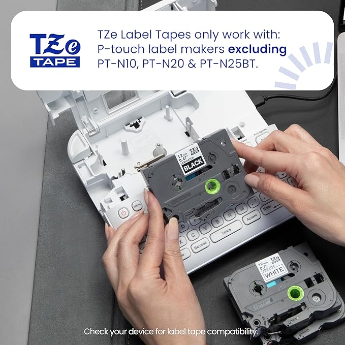 Brother Genuine TZe231~1/2” Black Print on White Label Tape. Each: 0.47 in x 26.2 ft (12 mm x 8 m)