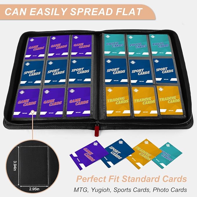 Trading Card Binder, Card Binder Album Folder Book Fit for MTG Baseball Football Sports Cards, Easy to Use Card Collection Binder (Red, 432 Pockets)