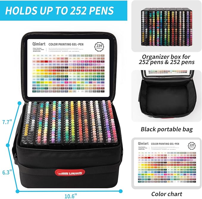 Gel Pens For Coloring, 252 Pack Colored Pens for Black Paper & White Paper, 0.6MM Fine Point Pens for Coloring, Writing, Drawing, Journaling, Note Taking, Office, Home