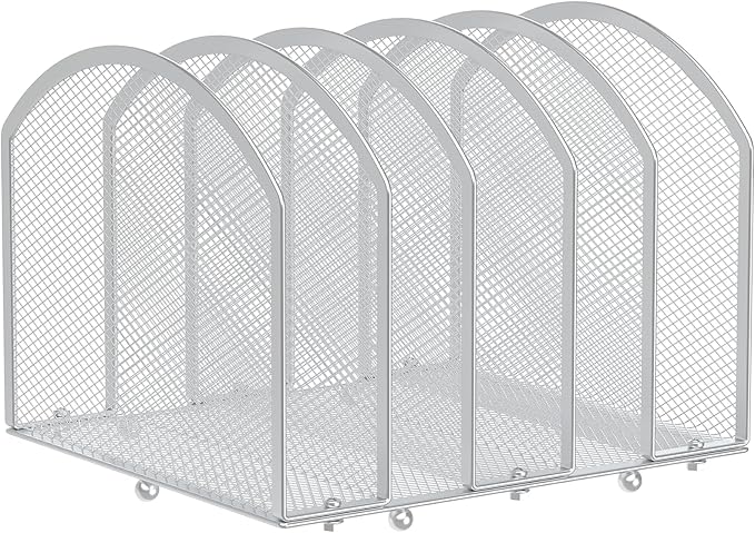 Desk File Organizer 5 Sections Desktop Organizer File Sorter Office Organization File Folder Holder for Office School & Classroom (Silver, 5 Section - 1Pack)