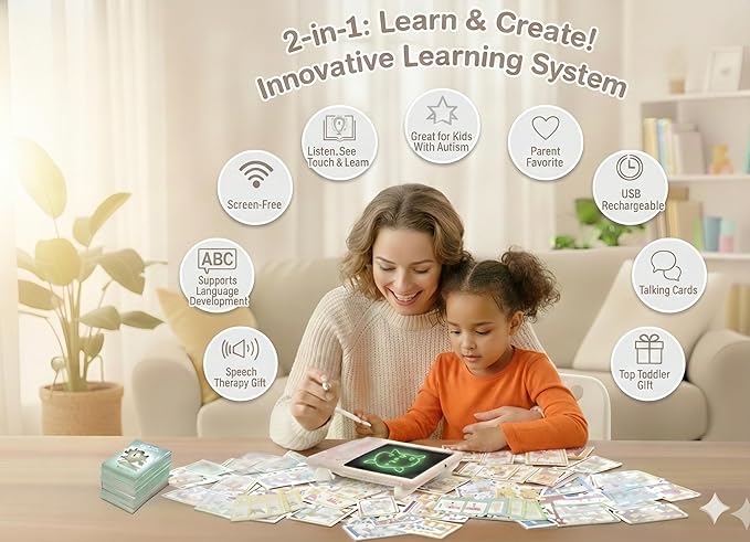 Talking Flash Cards for Toddlers - LCD Writing Tablet Kids - Drawing Tablet Toddler Toys 510 Sight Words Learning Montessori - Autism & Speech Therapy Toys - Kindergarten Gifts