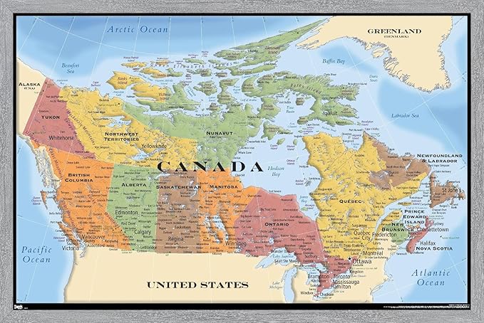 Map - Canada Wall Poster, 22.4L" x 14.7W", Gray Framed Version
