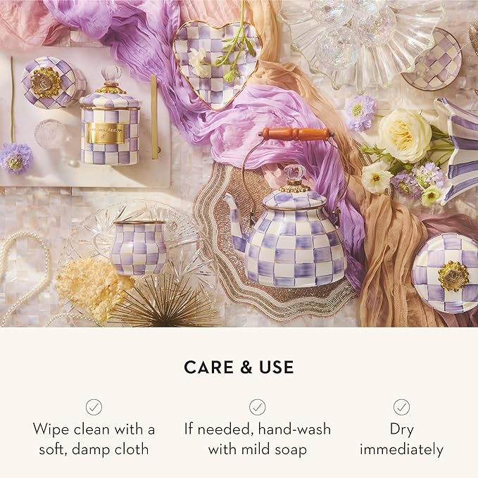 MACKENZIE-CHILDS Enamel Canister, Kitchen Storage Container with Lid, Mini, Purple-and-White Violet Check