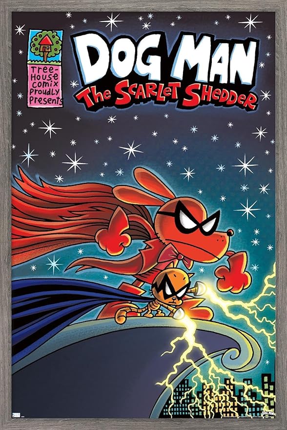 Dog Man - The Scarlet Shedder Wall Poster, 34L" x 22.4W", Barnwood Framed Version