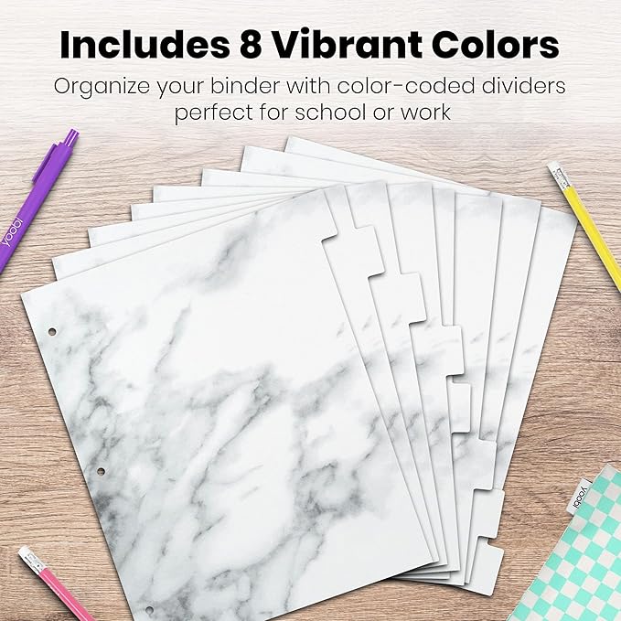 Yoobi 1 Inch Marble Binder & 8-Tab Marble Binder Divider Set - 4-Pack of 3-Ring with 2 Pockets, 4-Pack of Organizer Tabs w/Blank Sticky Labels - Perfect for School, Home or Office