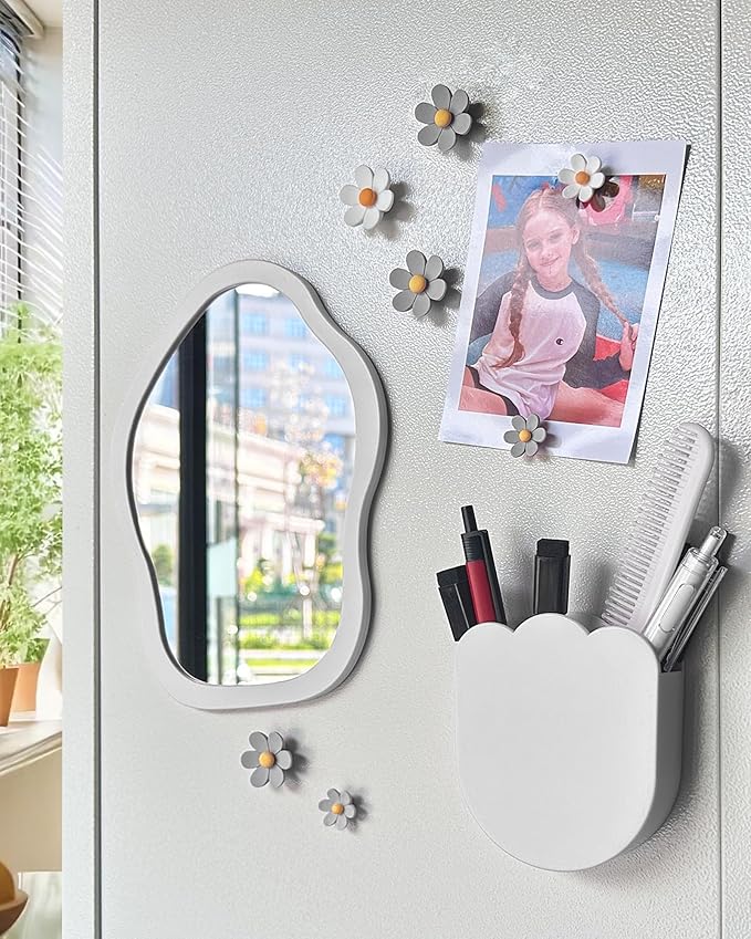 KEYDUACU 12 pcs Girls Locker Accessories, Locker Decorations Including Mirrors, whiteboards, Magnets and organizing Supplies. Ideal for Back-to-School Essentials and The Office (13 pcs-Light Gray)