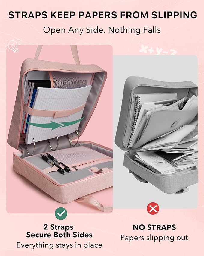 Upgraded 3 Rings Zipper Binder Organizer 3 Inch Zippered Binders with Strap Large Zip Up Portfolio Folder Bag with 9 Pockets Laptop Compartment for Office Travel, Pink