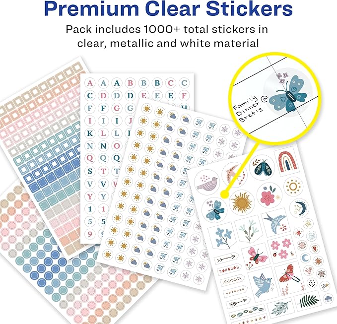 Avery Productivity Planner Sticker Pack, Calendar, Bullet Journaling, and Productivity, Great for to-Dos, Meetings, Budget, and More, 15 Sheets, 1,094 Planner Stickers (6777)