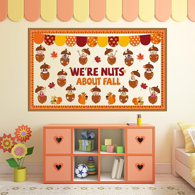 Fall Acorn Bulletin Board Set We're Nuts About Fall Classroom Decoration Acorn Squash DIY Photo Crafts Cutouts Autumn Bulletin Board Border for Thanksgiving Harvest Chalkboard Wall Door Decor Supplies