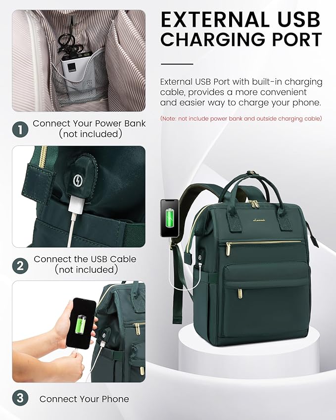 LOVEVOOK Laptop Backpack for Women, 17 Inch Work Teacher Nurse Bag, Large Capacity Business Computer Backpack Purse with USB Port, Stylish Casual Daypack for Travel,Green