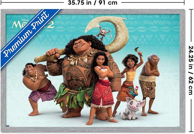 Disney Moana 2 - Group Wall Poster, 34L" x 22.4W", Gray Framed Version