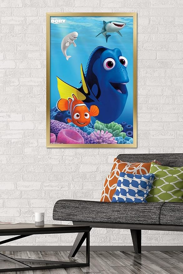 Trends International Disney Pixar Finding Dory - Dory Wall Poster, 22.375" x 34", Gold Framed Version