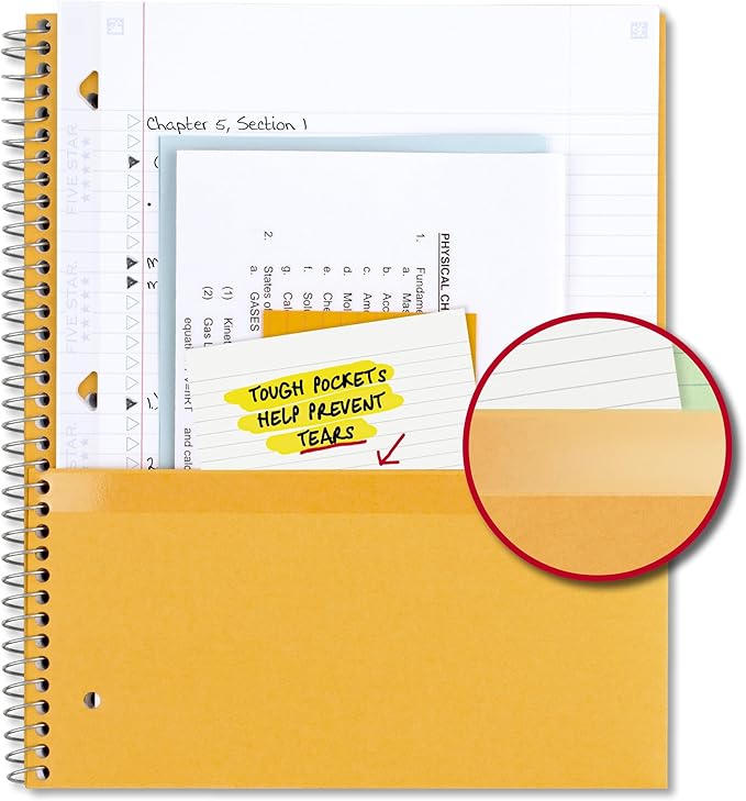 Five Star Spiral Notebook + Study App, 3 Subject, College Ruled Paper, Fights Ink Bleed, Water Resistant Cover, 8-1/2" x 11", 150 Sheets, Green (72067)