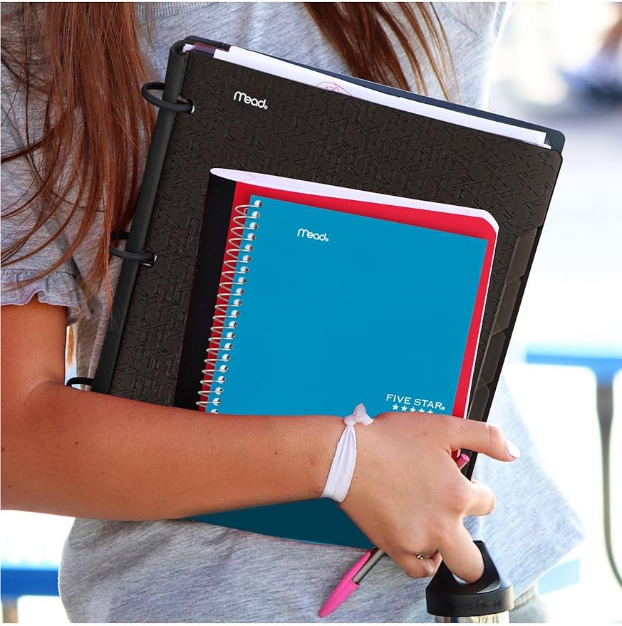 Five Star Spiral Notebooks, 3 Pack, 2 Subject, College Ruled, 9 1/2" x 6", 80 Sheets, Black, Tidewater Blue, Amethyst Purple (840029C-ECM)