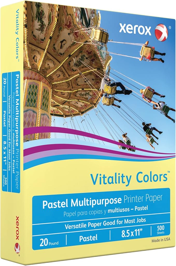 Xerox® Vitality Colors™ Multipurpose Printer Paper, Letter Paper Size, 20 Lb, 30% Recycled, Yellow, Ream Of 500 Sheets