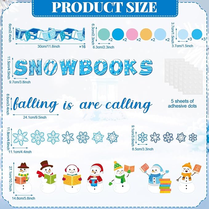 Winter Reading Bulletin Board Decoration Set Snowman Snowflake Classroom Decoration Snow is Falling Books are Calling Paper Cutouts Christmas Bulletin Board for School Home Wall Holiday Supplies