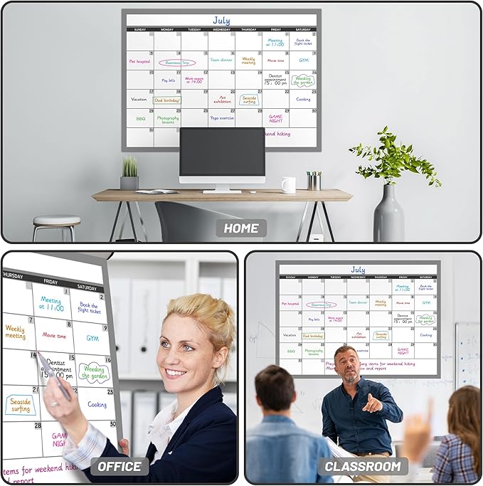 Large Dry Erase Calendar for Wall, Undated 1 Month Wall Calendar, 40" x 28" Erasable & Reusable Laminated Calendar, 10 Round Stickers, Great Layout Wall Calendar Monthly for Home Office School