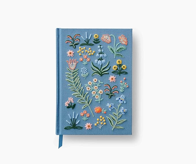 RIFLE PAPER CO. Menagerie Garden Embroidered Journal | 400 Ruled Pages, Cloth Cover with Floral Embroidery & Grosgrain Ribbon Bookmark, Lay-Flat Binding, 8" L x 5.75" W