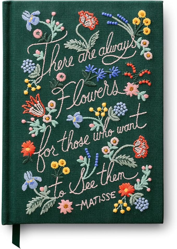 RIFLE PAPER CO. There Are Always Flowers Embroidered Journal | 240 Ruled Pages, Cloth Cover with Floral Embroidery & Grosgrain Ribbon Bookmark, Lay-Flat Binding, 8" L x 5.75" W