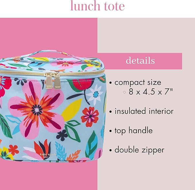 kate spade new york, Insulated Lunch Tote, Small Lunch Cooler, Cute Lunch Bag for Women, Striped Thermal Bag with Double Zipper Close and Carrying Handle (Safari Floral)