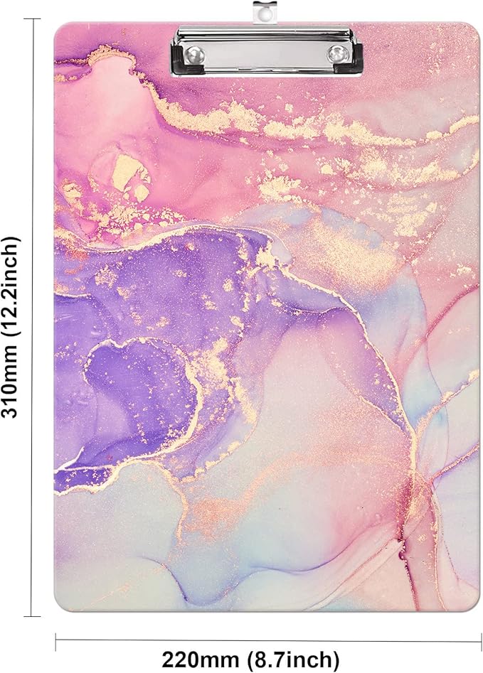 Fashion Clipboard, A4 Letter Size Wooden Decorative Clipboards for Teacher, Nurse, Doctor,Student and Kids, Cute Design for Standard Size 12.2" x 8.9" (C-Pink Purple Marble)