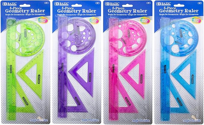 BAZIC 5-Piece Geometry Ruler Combination Sets