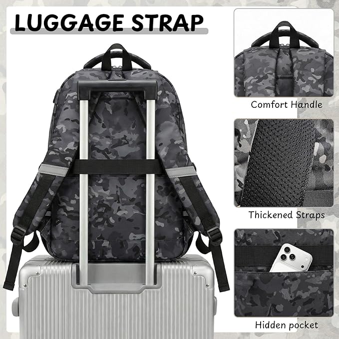 School Backpacks for Boys - 4pcs Camo Boys Backpacks with Lunch Box Set for Kids Teens Elementary Middle School, 18″ Large Capacity Students Bookbag, Perfect for Travel